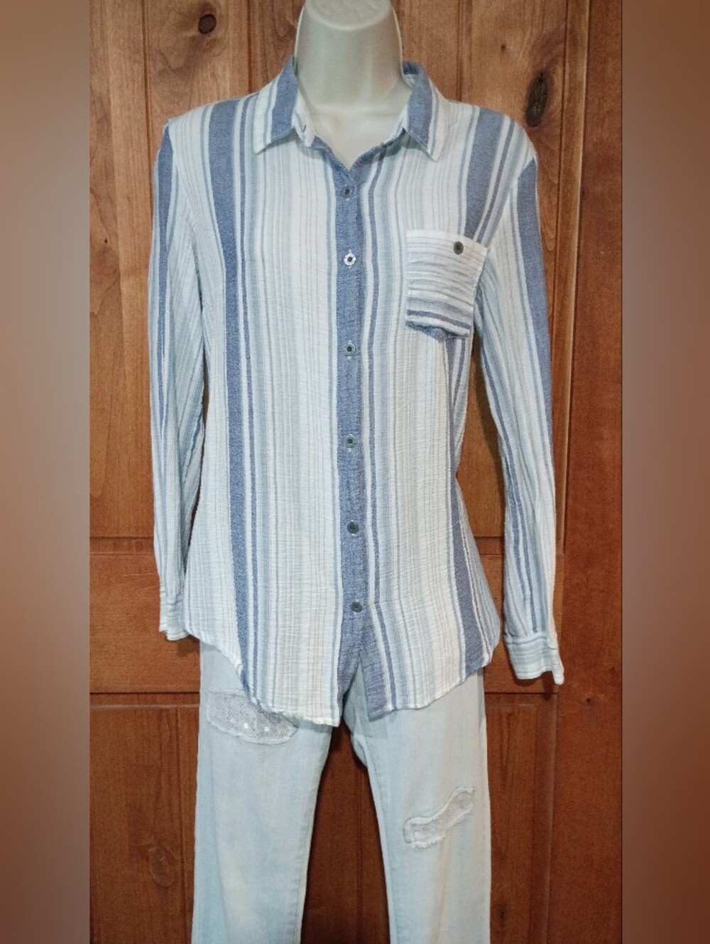 Ruff Hewn Blue and White Striped Button-Down Shirt